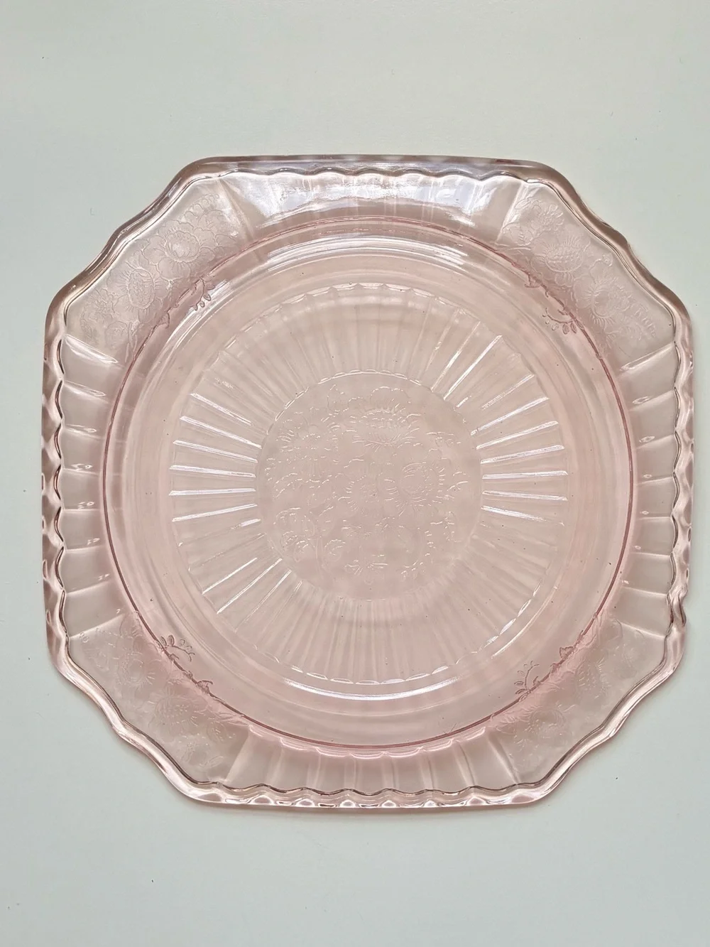 Vintage Style Pink Depression Glass Serving Plate - Decorative Floral Design